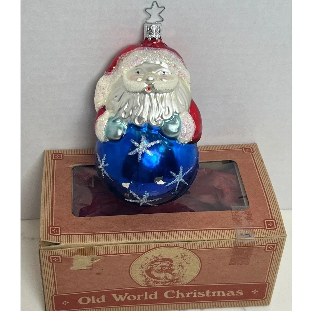 Old World Christmas Inge-Glas‎ Hand Blown Santa Blue Snowflake Ornament (79)